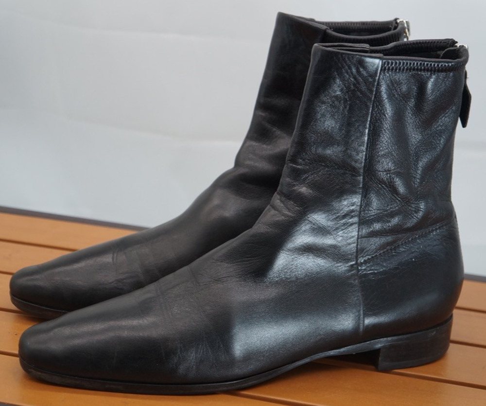 Vintage Jil Sander Black Leather Ankle Boots Back Zip Minimalist Size 39 US 8.5